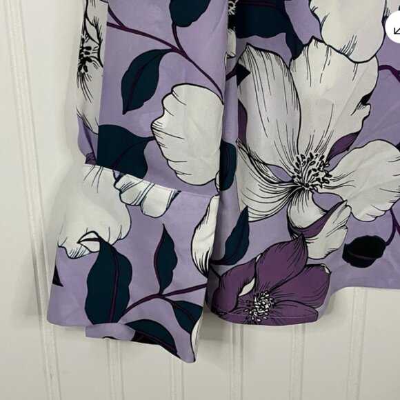Worthington Blouse Womens X Small Purple Floral Long Sleeve Cowl Artsy Shirt Top - Picture 5 of 16